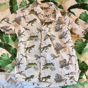 Kids Dinosaur Button-Down Shirt - Green and White